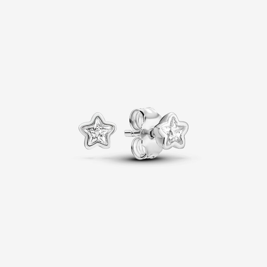 Star silver stud earrings with clear cubic zirconia image number 0