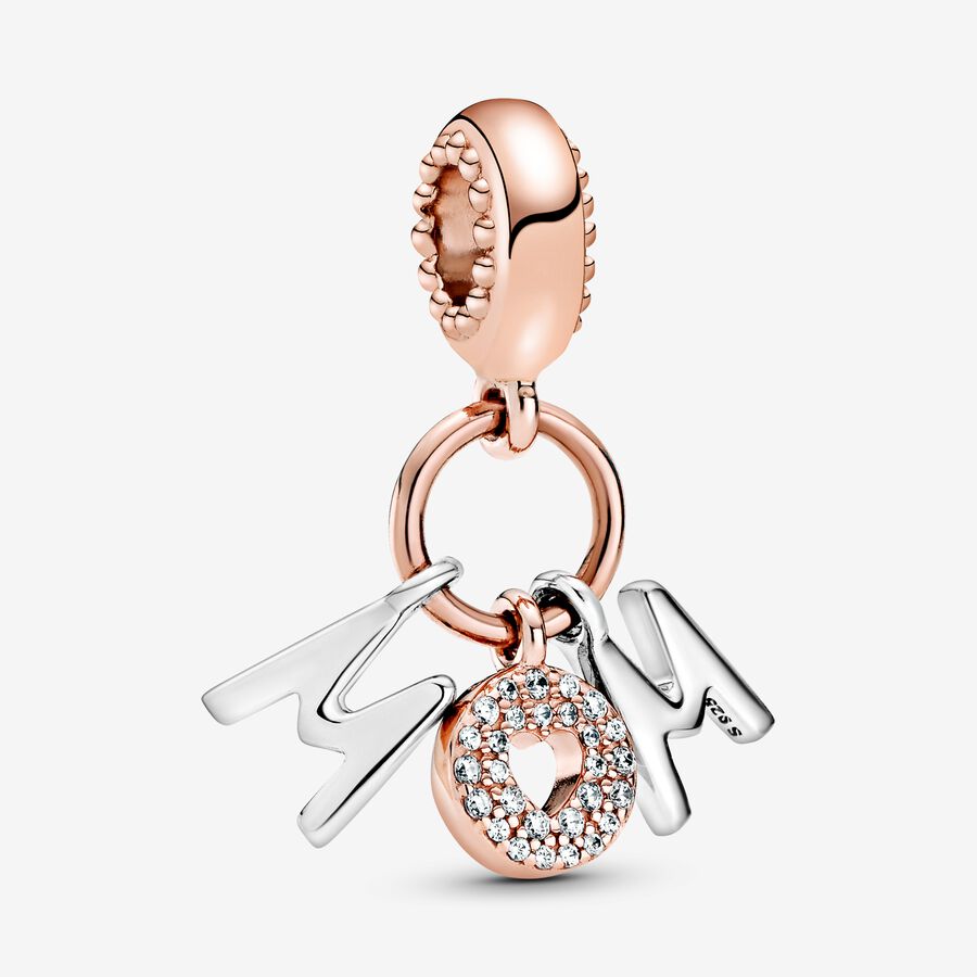 Mum 14k rose gold-plated and sterling silver dangle with clear cubic zirconia image number 0