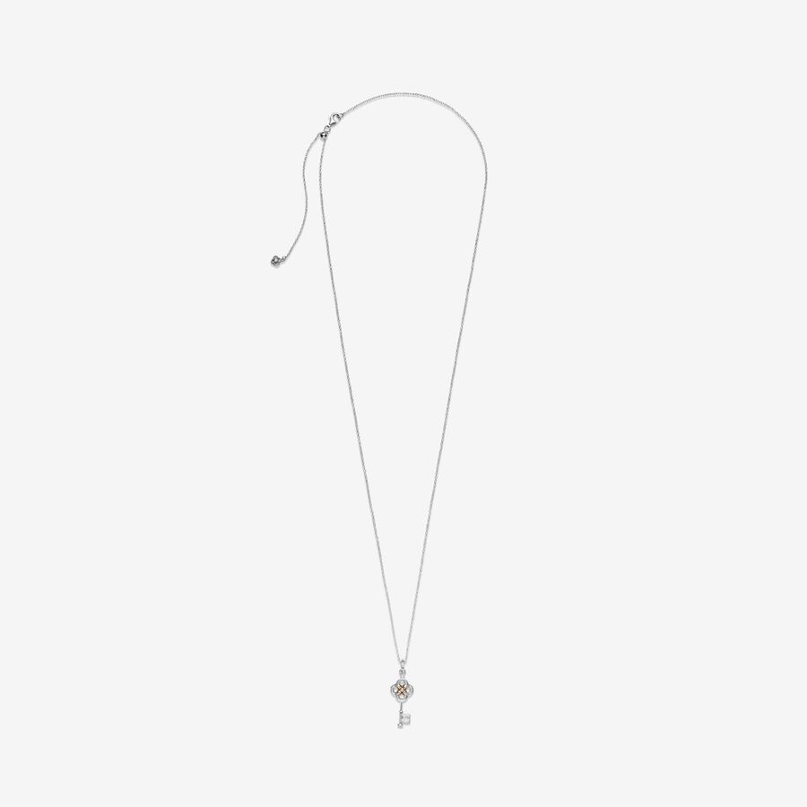 Two-tone Key & Flower Necklace | Two-tone | Pandora TH
