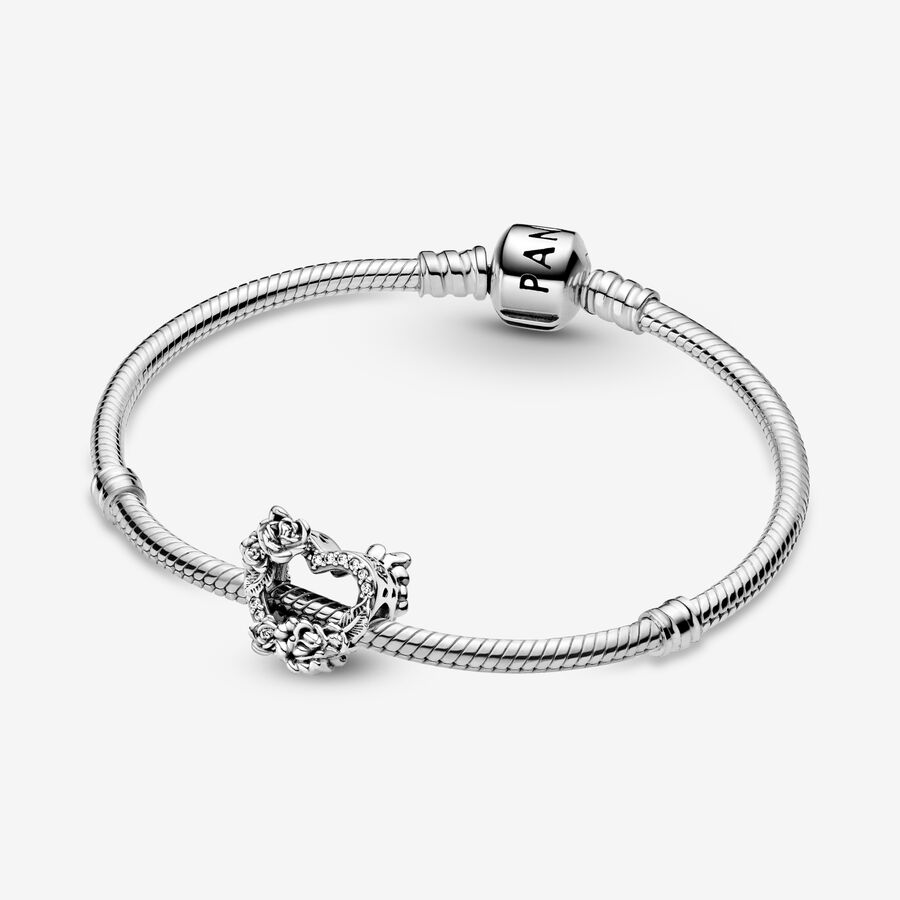 Open Heart & Rose Flowers Charm | Sterling silver | Pandora TH
