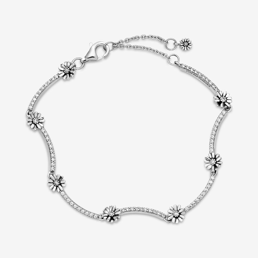 Daisy sterling silver bracelet with clear cubic zirconia | Sterling ...